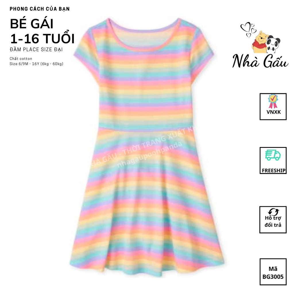 Đầm tay ngắn sọc nhiều màu Place BG2244
