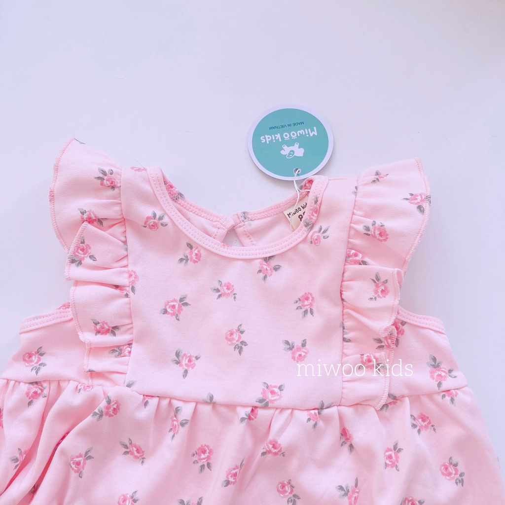 Váy Cotton Bozip Bé Gái Miwoo Kids Vải Mềm Co Giãn Tốt Phối Bèo Cánh Tiên Form Rộng 10-24kg