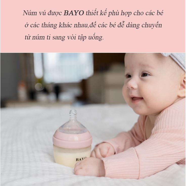 Bình Sữa chống sặc BAYO, bình tập uống có tay cầm chất liệu nhựa PPSU, dung tích 80,150,240ml
