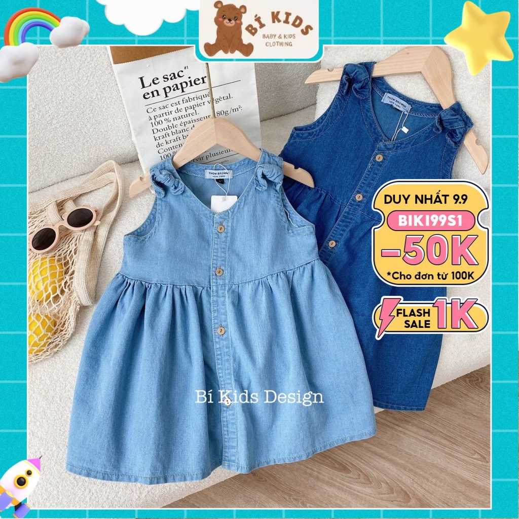 Váy bò demi mềm mại chi tiết nơ đính tay cho bé gái 1 2 3 4 5 6 7 thời trang trẻ em mùa hè Bí Kids