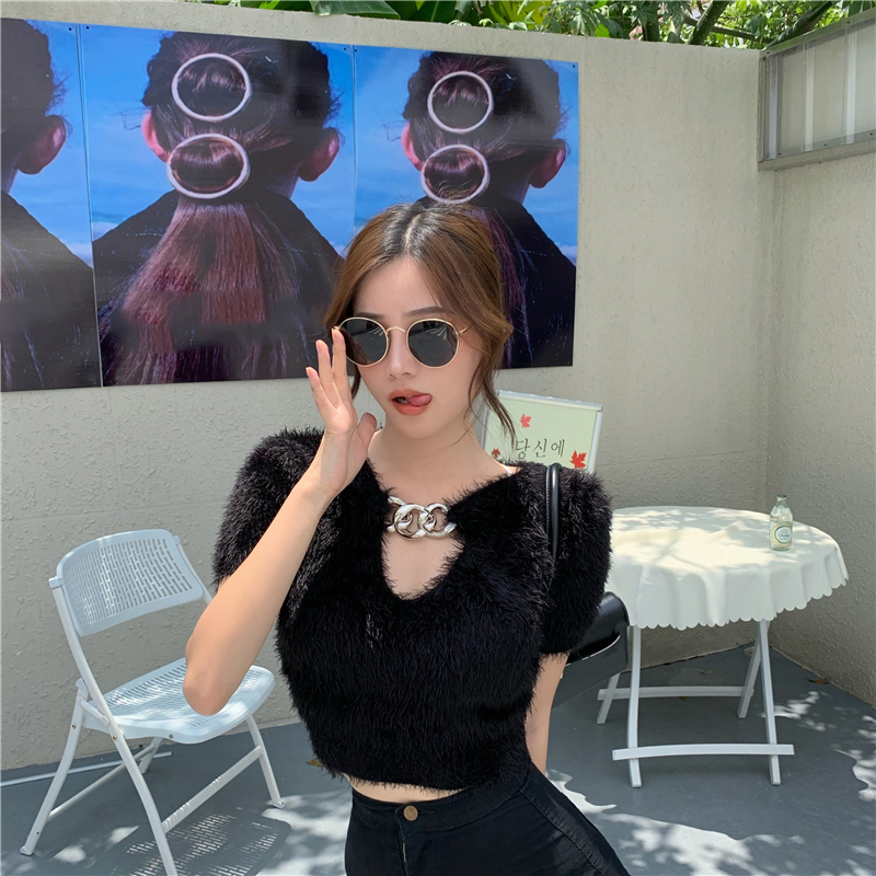 IELGY Áo Kiểu Dáng Ngắn Phối Dây Xích Cá Tính Dễ Phối Đồ Thời Trang Cho Nữ