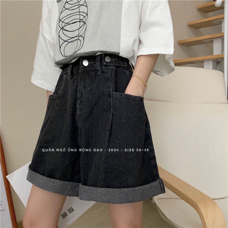 (Bigsize 30-36) Quần Ngố Cotton Ống Rộng, Quần Short Jean Lưng Cao, Không Giãn, Quần Suông Lửng Xám Tây