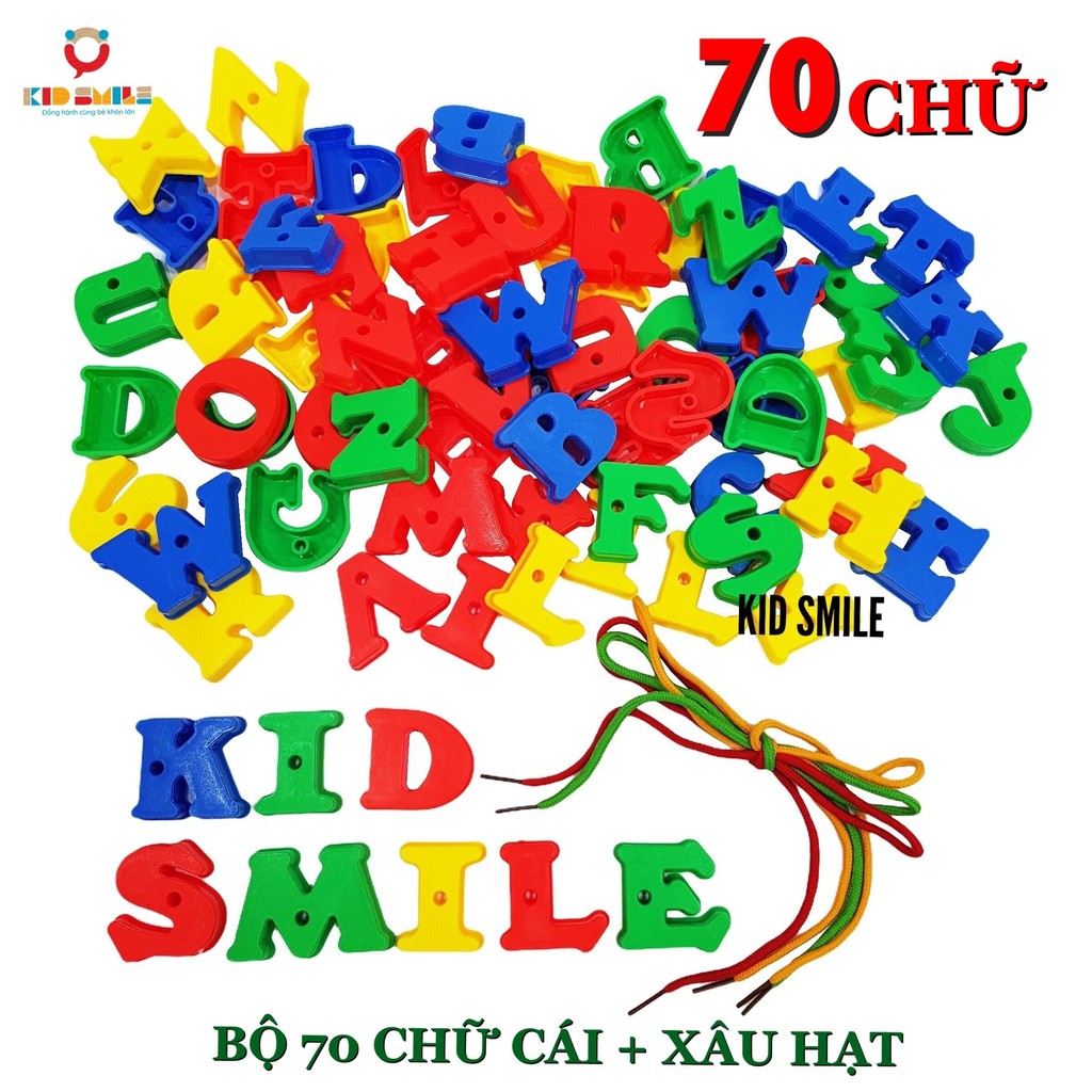 Bộ đồ chơi 70 chữ cái Tiếng Anh kết hợp xâu dây nhựa cao cấp, rèn kỹ năng khéo léo và nhận biết chữ cái cho bé