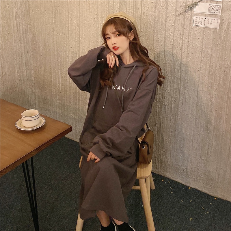 SUXI Đầm Midi Tay Dài Dáng Rộng Thiết Kế Đơn Giản Cho Phái Nữ