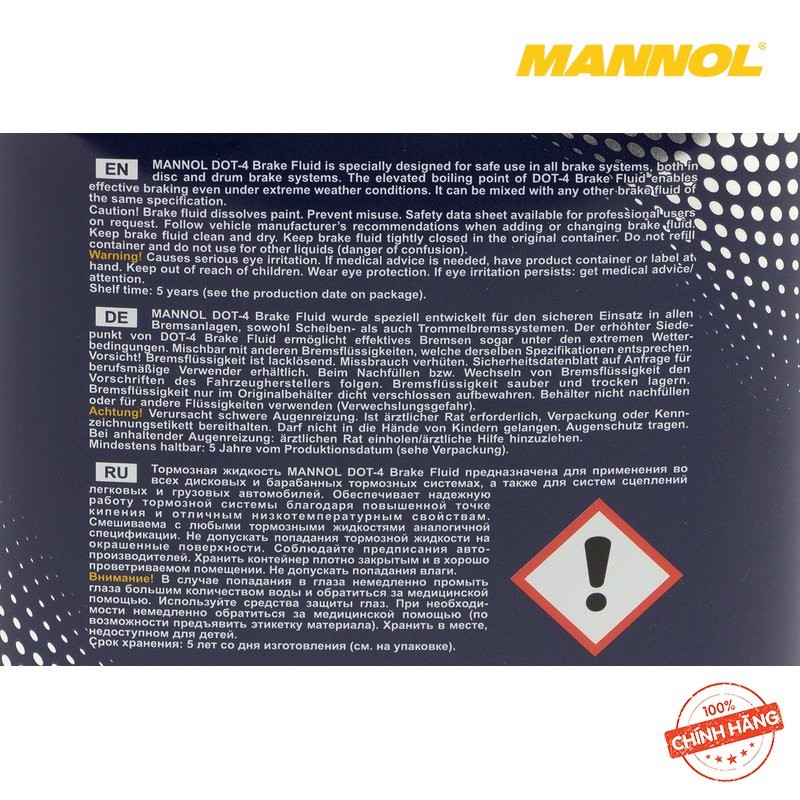 Dầu Phanh MANNOL 3002-05 ME Dot-4 Brake Fluid  0.5Lít Dầu phanh tổng hợp gồm polyglycols, este và các chất ức chế ăn mòn