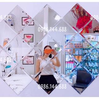 Bộ 10 Gương Thủy Tinh Dán tường Trang trí Vuông vát cạnh Size 20cm