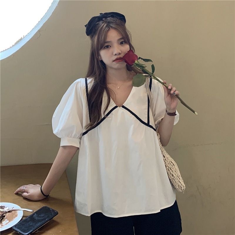 ✳ÁO BABYDOLL CỔ V PHỐI VIỀN MINIHOUSE68 - KIỂU BABYDO NỮ | BigBuy360 - bigbuy360.vn