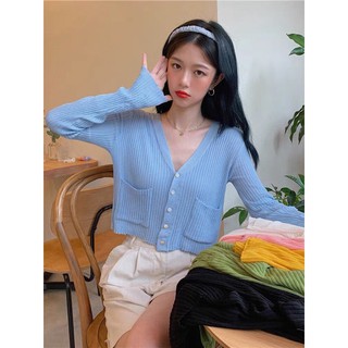 áo len mông cardigan dài tay phối 2 túi (2266#)