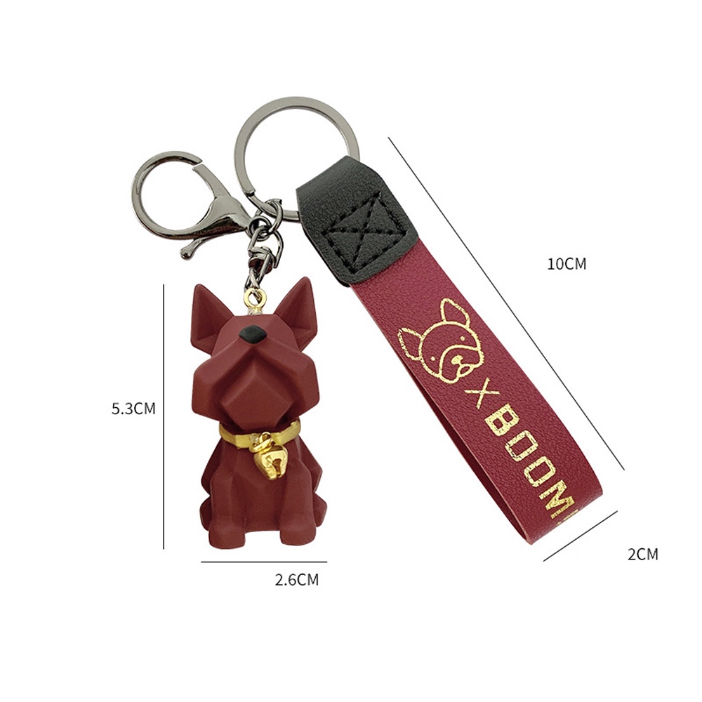 Móc gắn chìa khóa mặt hình chú cún bull đáng yêu với dây da PU kiểu Pháp cá tính