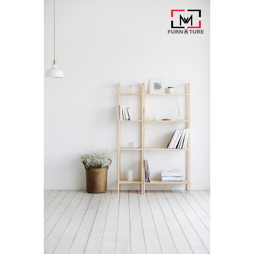 Kệ sách gỗ lắp ráp 4 tầng màu gỗ MW FURNITURE - Nội thất trang trí - size 34x35.5x150cm