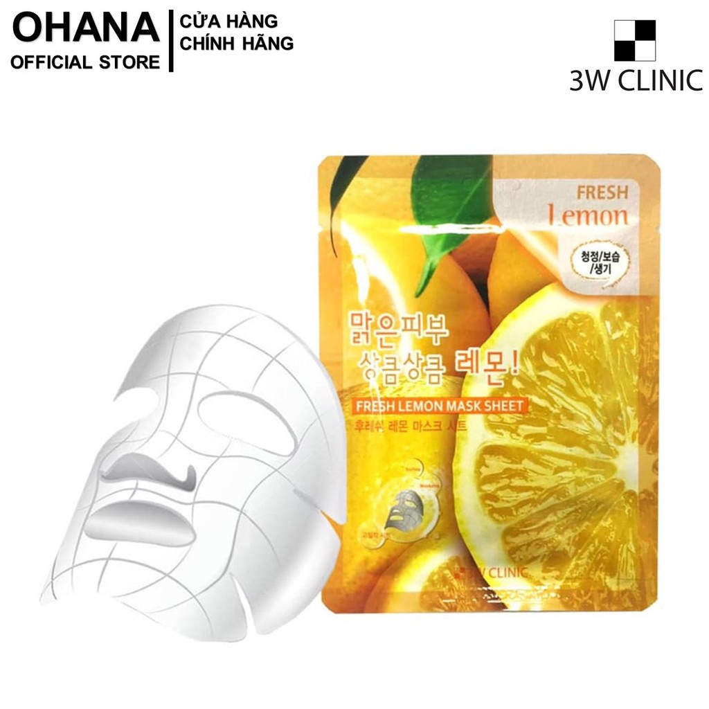 Mặt Nạ Dưỡng Ẩm Da Chiết Xuất Chanh 3W Clinic Fresh Lemon Mask Sheet 23ml