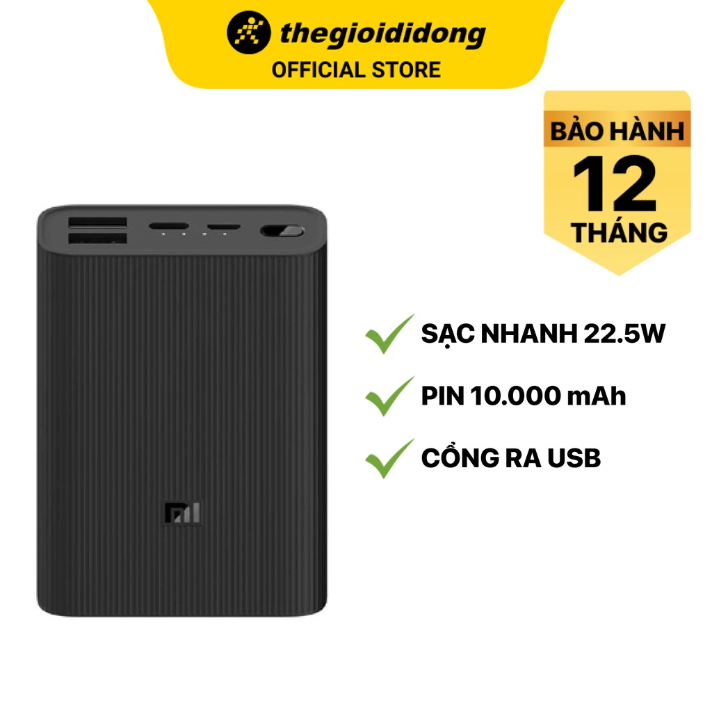 Pin sạc dự phòng Xiaomi Power Bank 3 Ultra Compact 10.000 mAh Type C/2 cổng USB 1 cổng Type C - Chính hãng BH 12 tháng