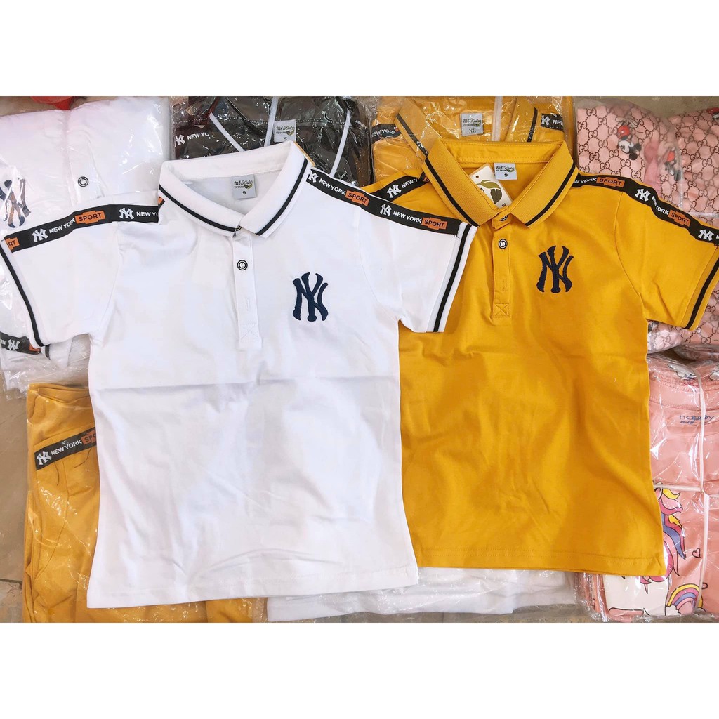 Áo Polo cotton thêu NY cổ Đức mở khuy, size đại 9-19 tuổi, áo thun cổ Đức cỡ lớn cho bé trai