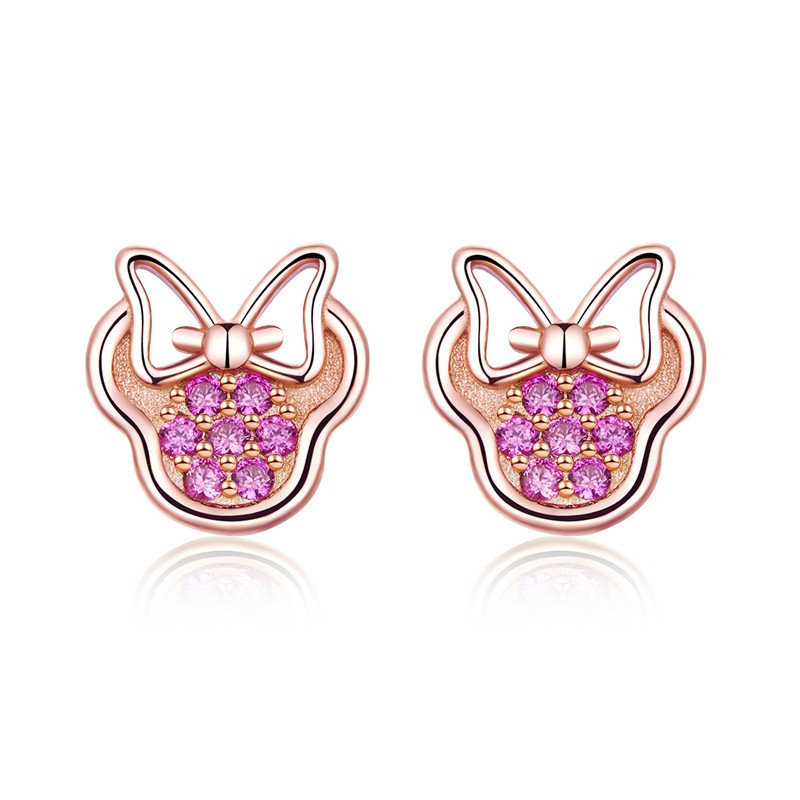 Khuyên Tai Bamoer Hình Chuột Mickey Phối Nơ Đính Đá Zircon Dễ Thương Cho Nữ