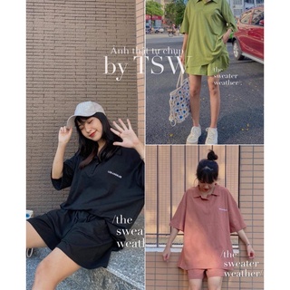 Set bộ đồ áo polo kèm quần short thêu l.a