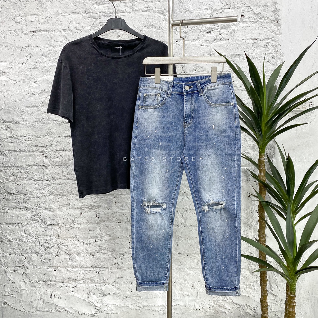 Quần Jean slimfit Nam YY, quần bò xanh vải co giãn rách 2 gối GATE6 - 9042