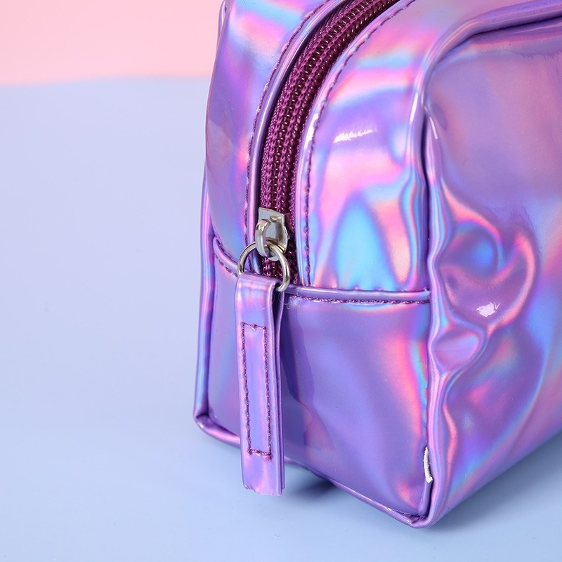 Túi Da PU Đựng Mỹ Phẩm Cầm Tay Hình Vuông Màu Laser Thời Trang