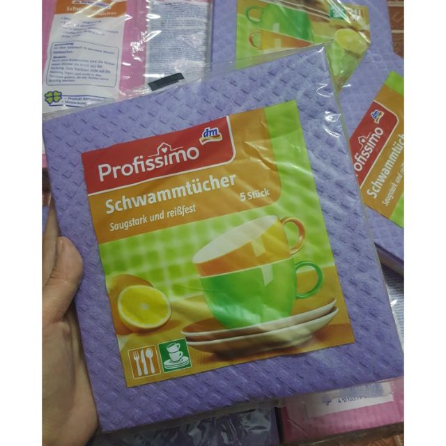 🇩🇪 Khăn xốp lau bếp đa năng Profissimo, Flink 5 miếng KT 18*19cm