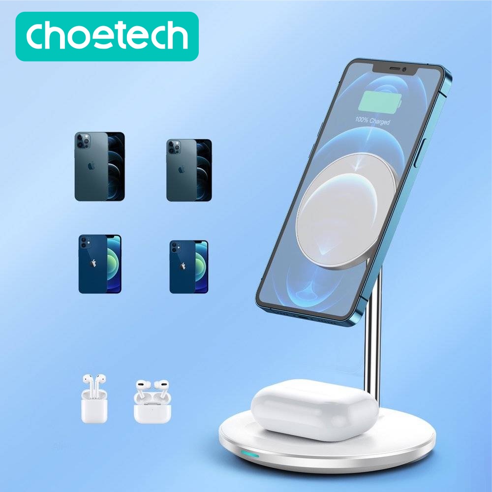 Bộ Đế Sạc Không Dây MagSafe 10W CHOETECH T581 Dành Cho iPhone , Tai Nghe AirPod + Củ Sạc Type C 20W PD5005
