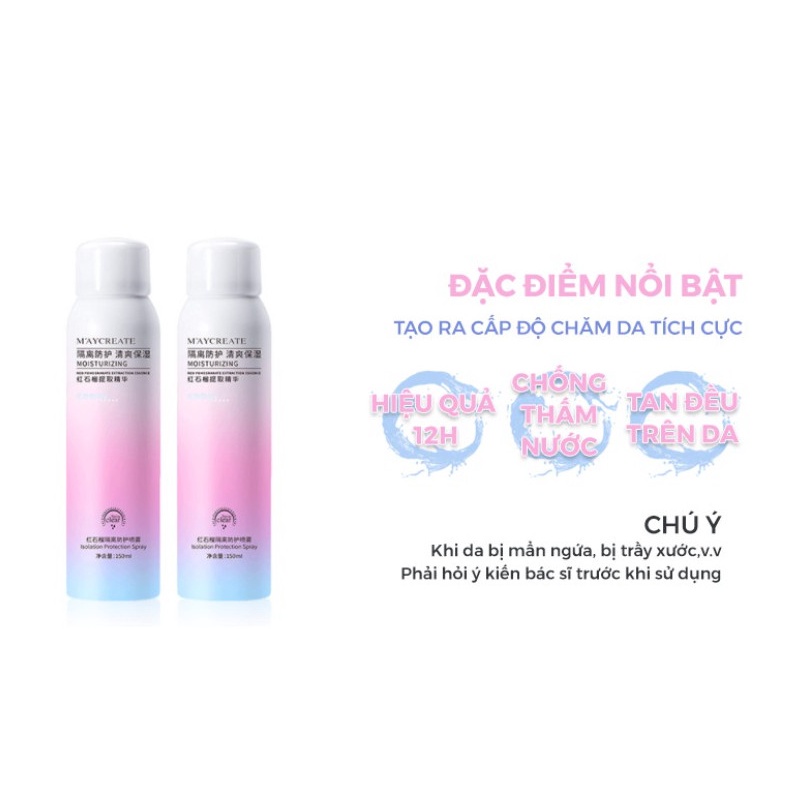 Xịt Chống Nắng M'AYCREATE, Nâng Tone, Dưỡng Ẩm, Bảo Vệ Da Khỏi Tia UV