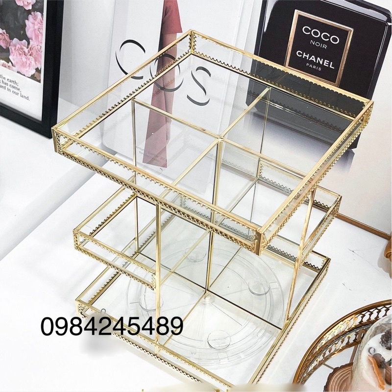 Kệ Khay Đựng Mỹ Phẩm Golden Xoay 360 Độ