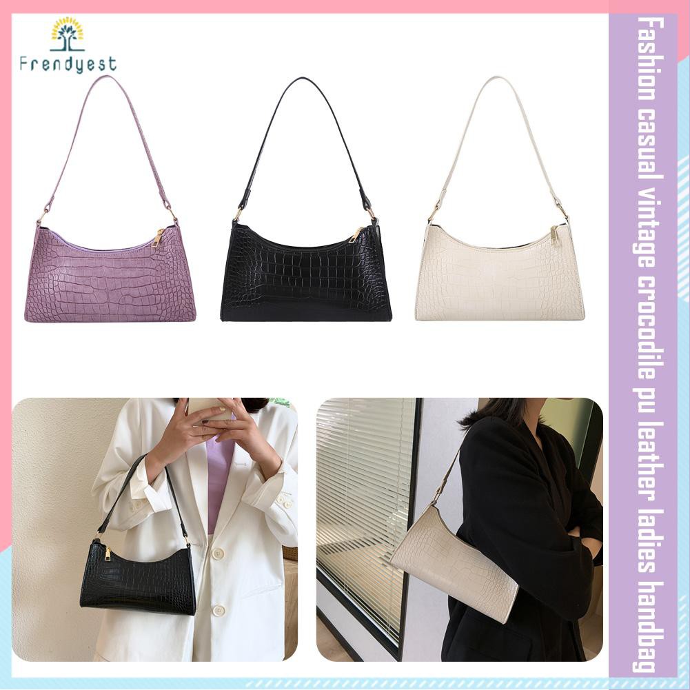 Túi Xách Nữ Da PU Họa Tiết Da Cá Sấu Đeo Dưới Cánh Tay Phong Cách Retro Màu Trơn Thời Trang