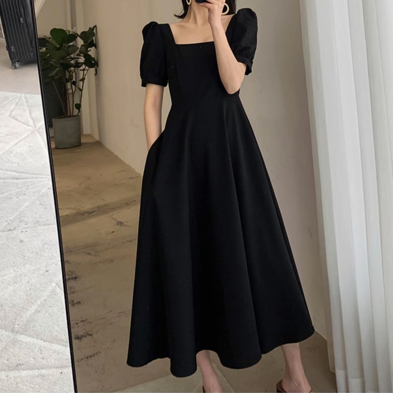 Đầm Cổ Vuông Dáng Rộng Thời Trang Mùa Hè Phong Cách Retro Dành Cho Nữ