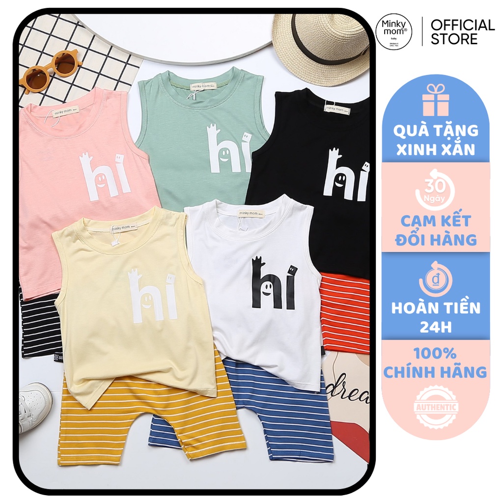 [SALE] Bộ Ba Lỗ Cho Bé Trai, Bé Gái Minky Mom Vải Thun Lạnh Quần Sọc Đũng Rộng Cạp Chun, Áo Ba Lỗ Bé Trai MKM3LO2114