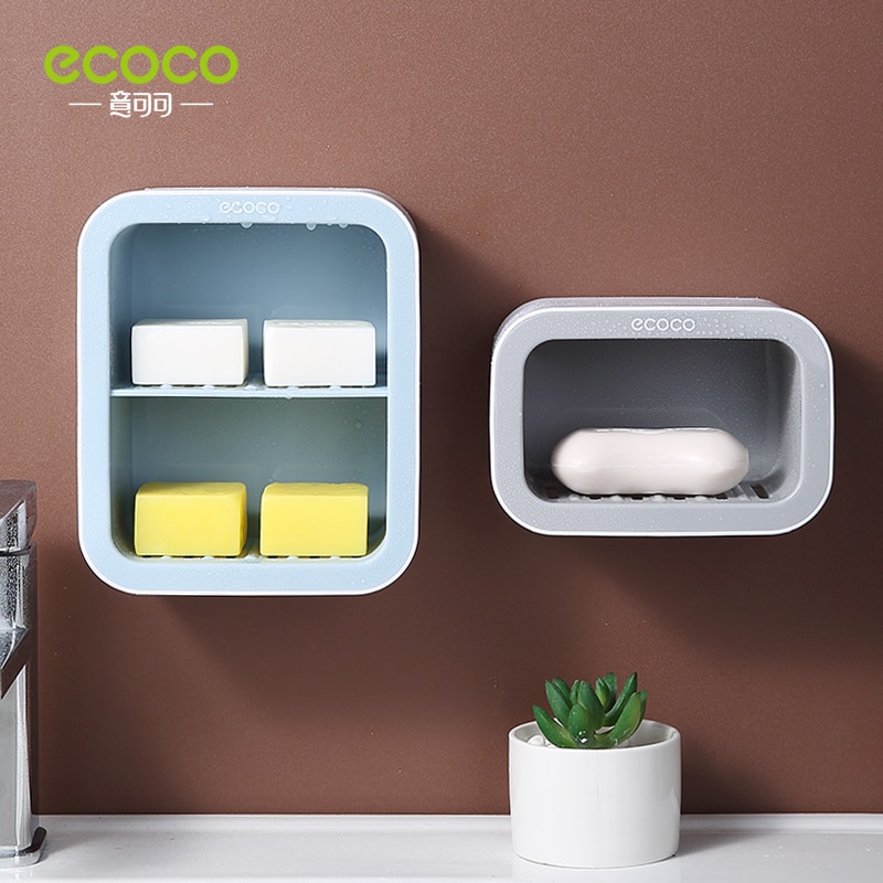 ECOCO Drainer Soap Dish For Bathroom Multifunction Soap Holder With Hooks Organizer Punch-free Storage Box Bathroom Accessories