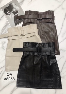 Chân váy da cạp siêu cao kèm đai