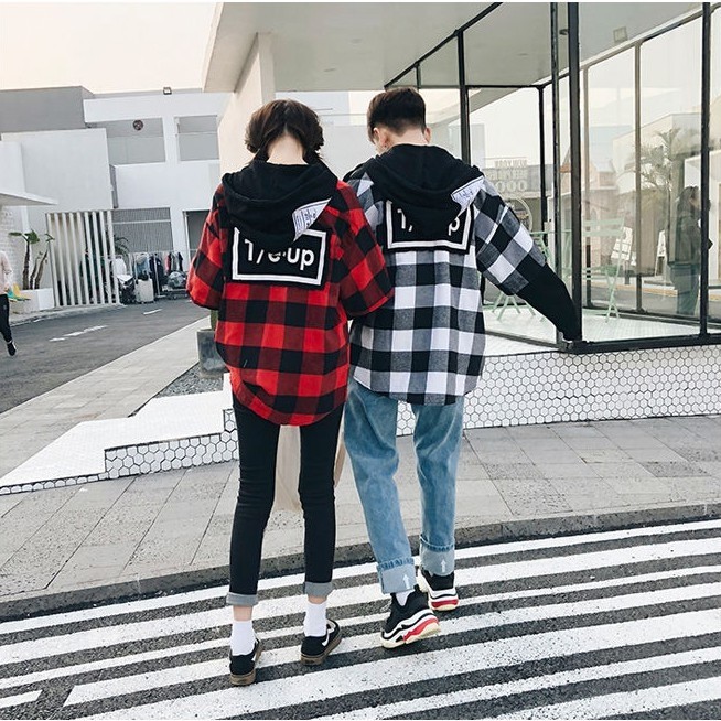 Sơ mi Hoodie Tay dài Flannel T/E-UP Caro Unisex