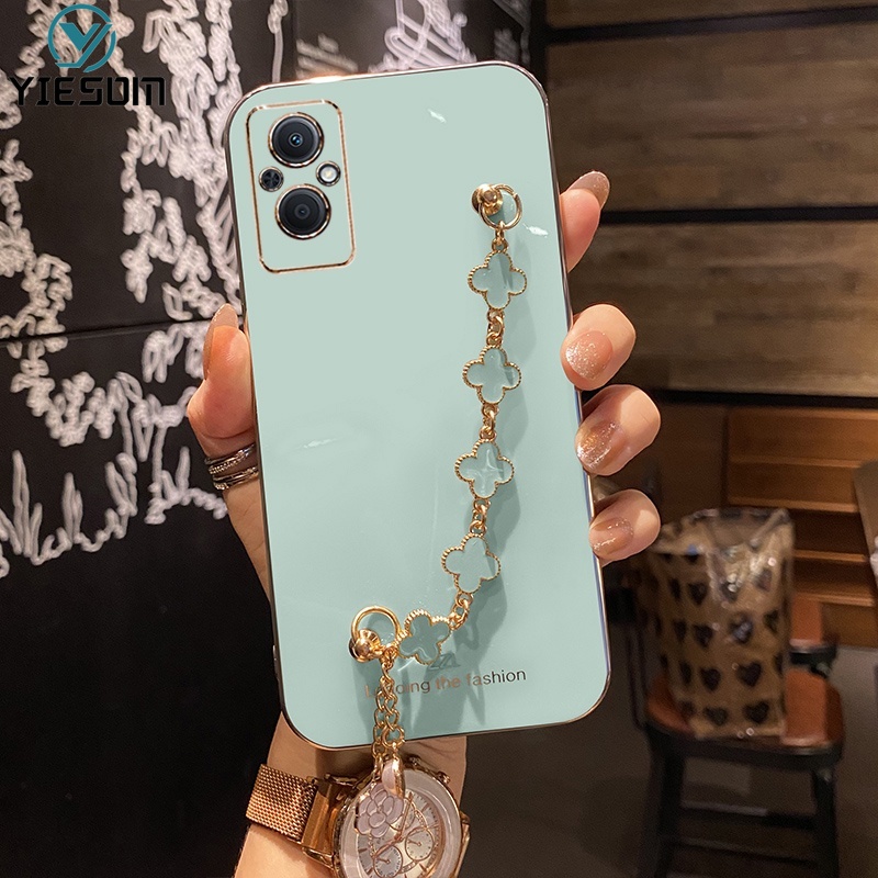 Ốp Điện Thoại Silicon Mềm Họa Tiết Chiếc Lá May Mắn Gắn Dây Đeo Tay Cho OPPO Reno 7Z 7 6 4 5 4G 5G 5F 4F