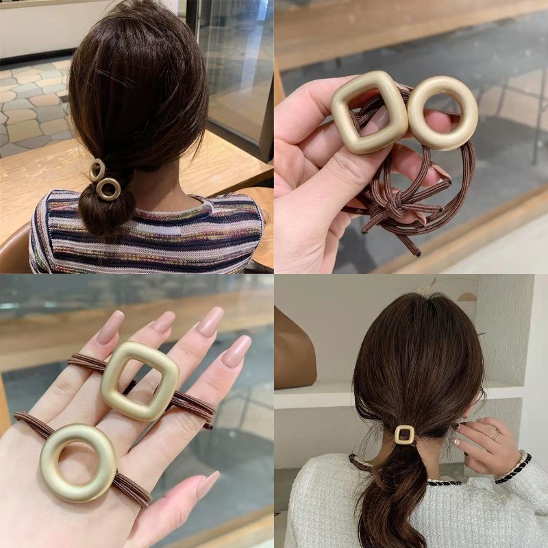Dây Buộc Tóc Cao Su Mặt Hợp Kim Hình Tròn Đơn Giản Dễ Thương Phong Cách Hàn Quốc