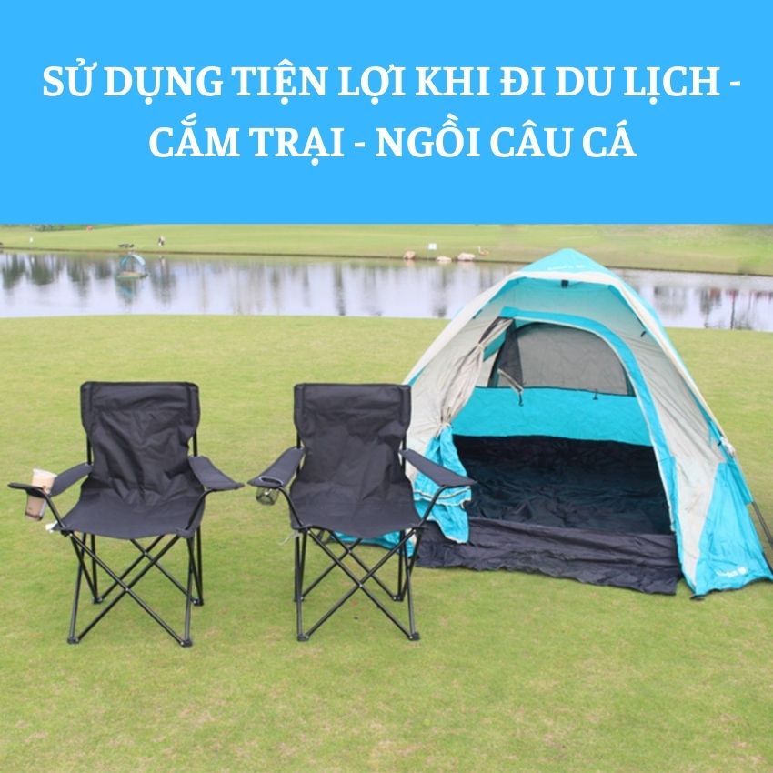 Ghế xếp du lịch dã ngoại câu cá khung thép gấp gọn di cắm trại du lịch size lớn có tựa tay G88