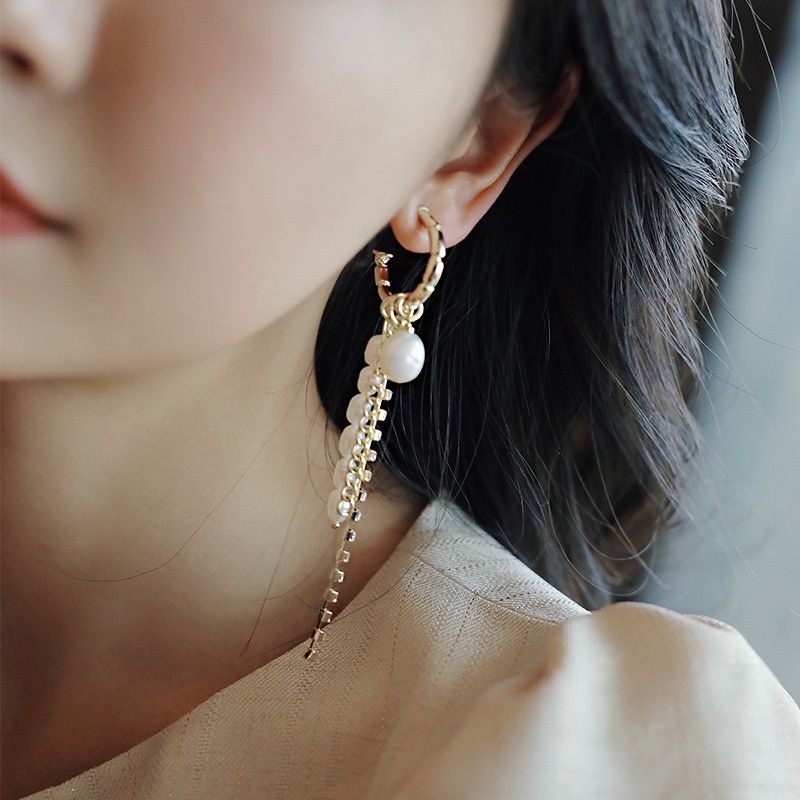 Bông Tai Dạng Chuỗi Dài Hình Chữ C Bằng Bạc 925 Đính Ngọc Trai Và Kim Cương Thời Trang Cho Nữ