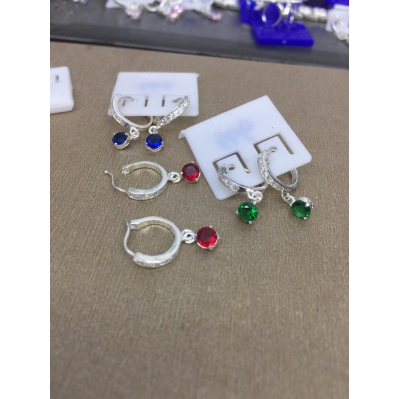 Khuyên tai tròn thả 1 viên đá 4li bạc ta NGỌC MẬU