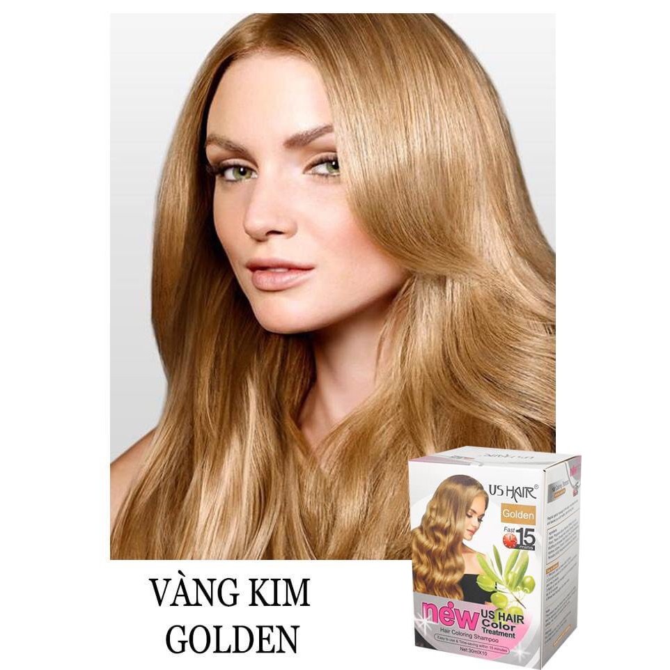 1 gói Dầu gội nhuộm phủ bạc thời trang USA us hair (màu vàng ánh kim)