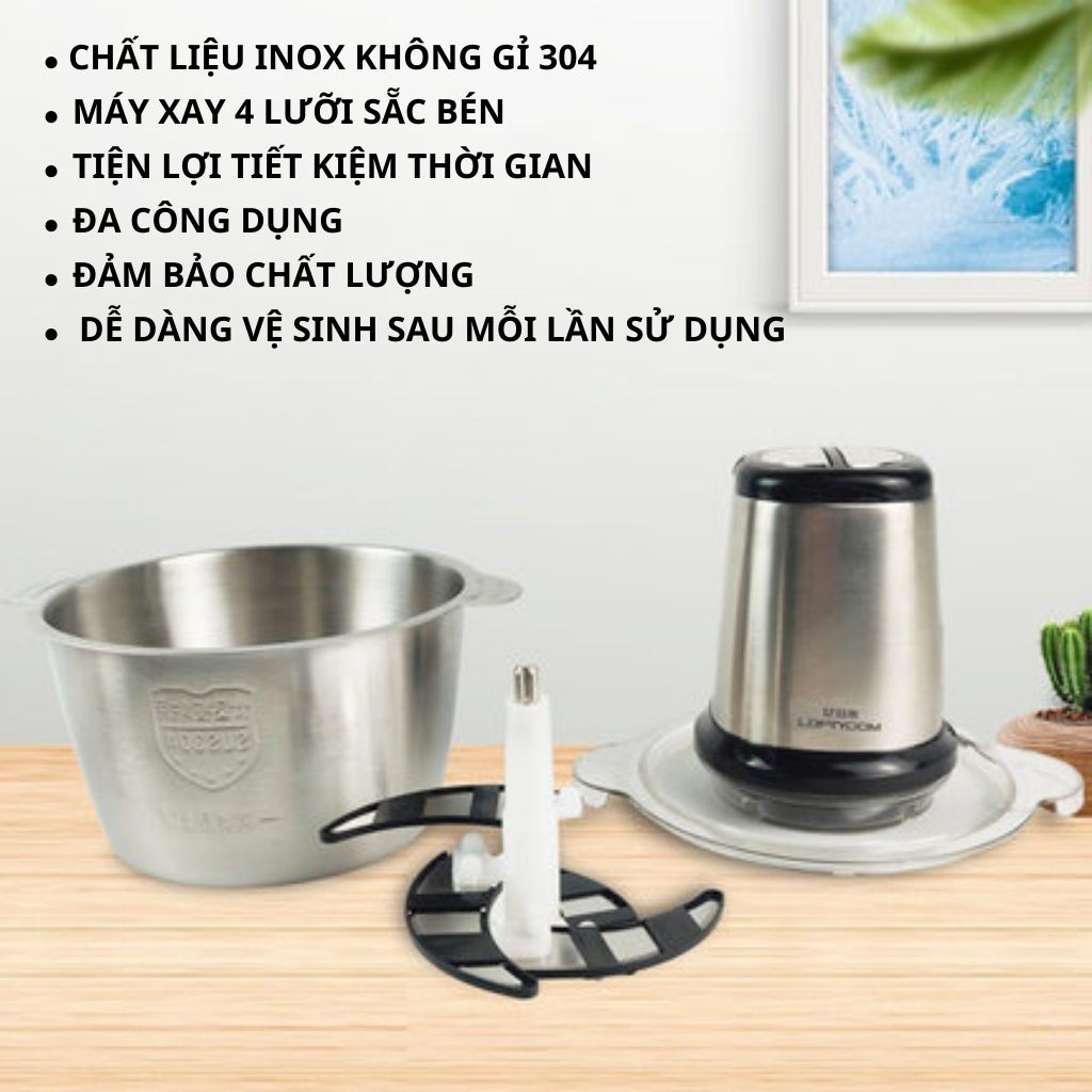 Máy Xay Thịt Đa Năng Loftydom 2L Chính Hãng Chất Liệu Inox 304 Cao Cấp, Dao 4 Lưỡi Sắc Bén Tiện Dụng Xay Sinh Tố,Rau,Đá