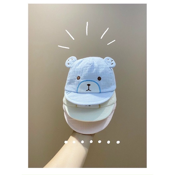 Mũ chìa sơ sinh vải xô hình gấu cho bé 0 đến 1,5 tuổi