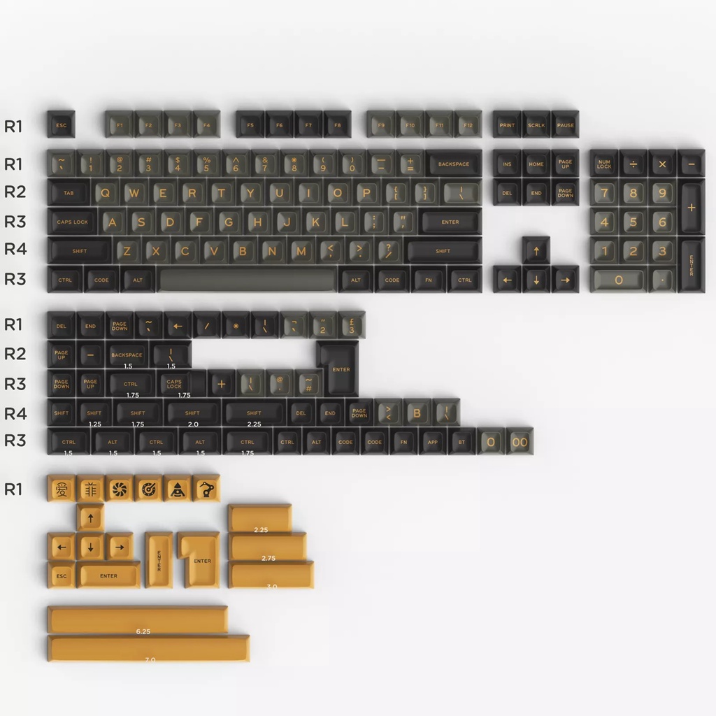 Bộ Keycap SA Black Shimmer 172 Nút Chất Liệu ABS Double Shot Cân được nhiều layout