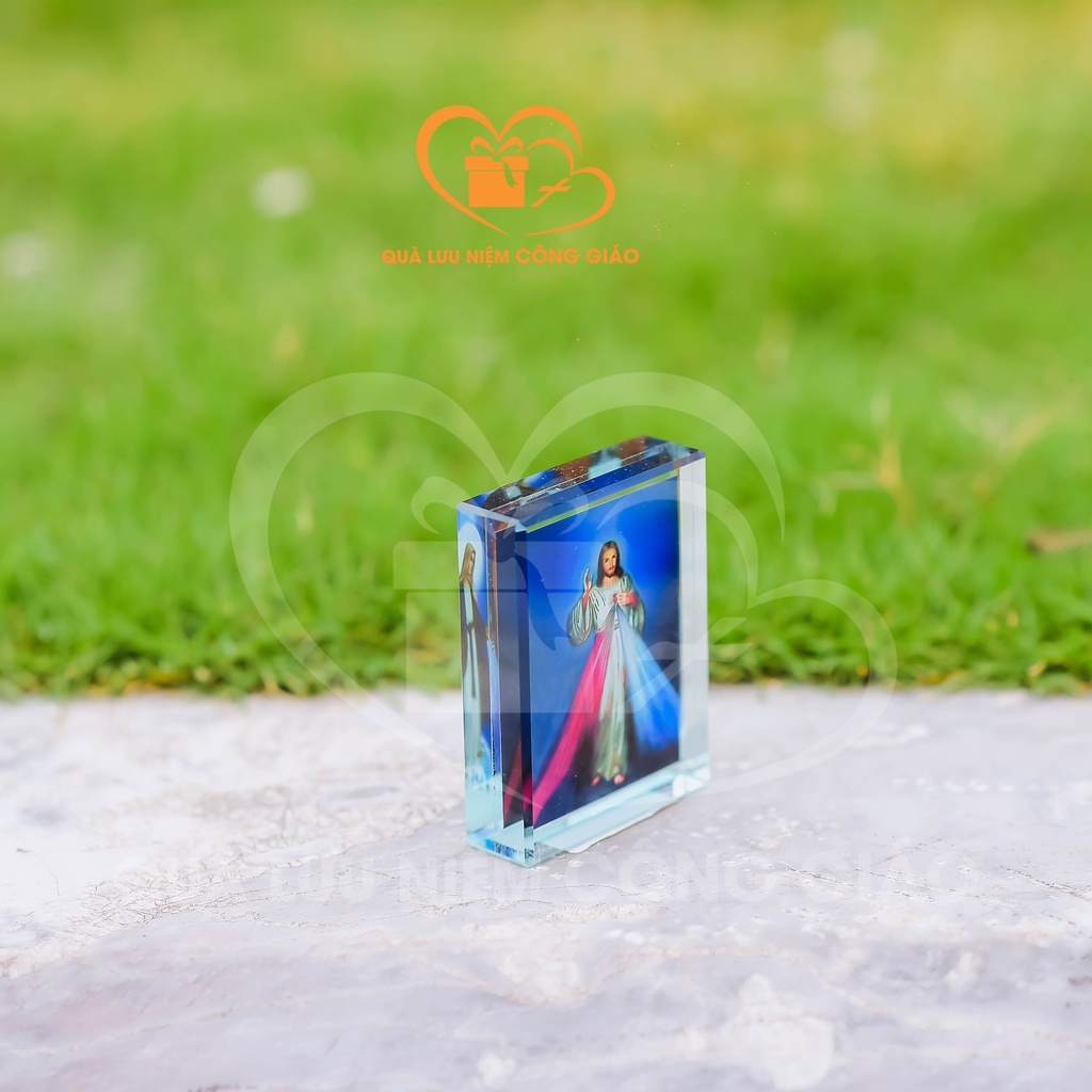 Tượng pha lê Công Giáo có hình Đức Mẹ Maria, Chúa Giu-Se, GĐ Thánh Gia