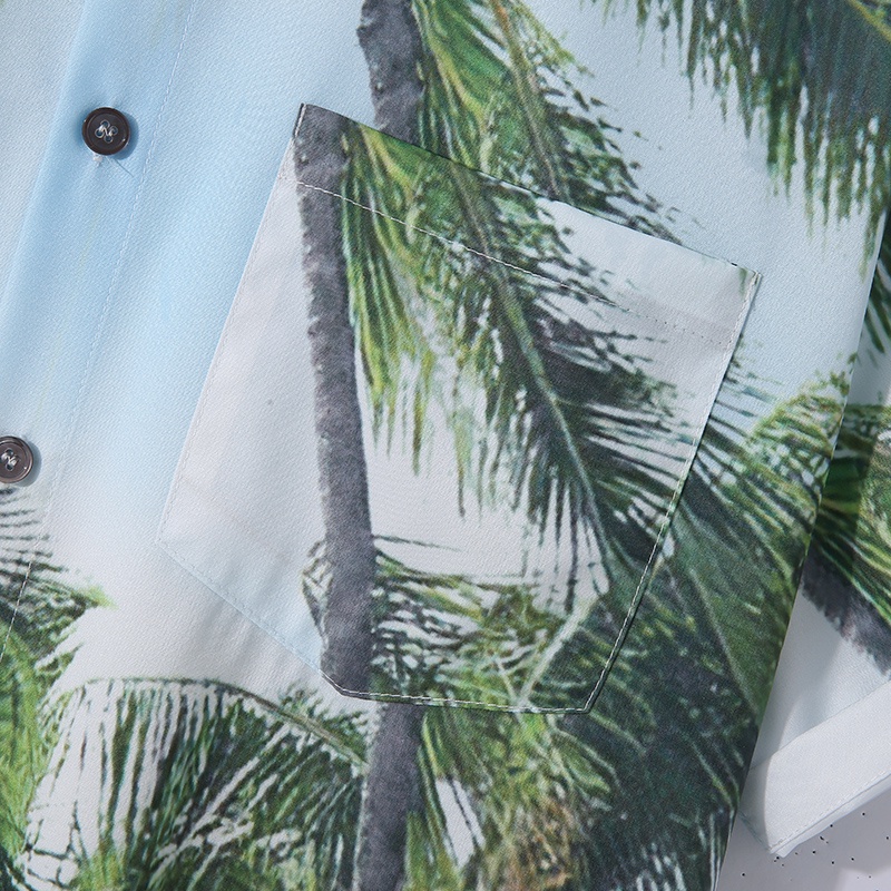 INCERUN Áo Sơ Mi Tay Ngắn Có Cổ In Họa Tiết Thời Trang Đi Biển Cho Nam