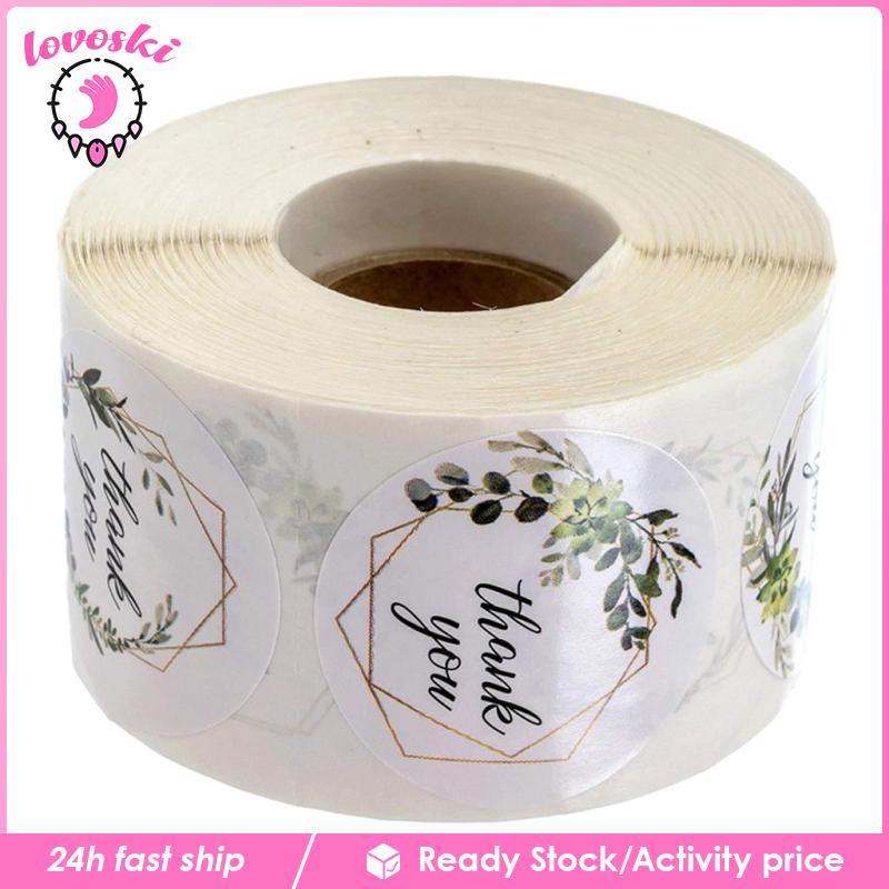 Cuộn 500 Miếng Dán Hình Tròn In Chữ Thank You Độc Đáo Dùng Trang Trí Gói Quà DIY