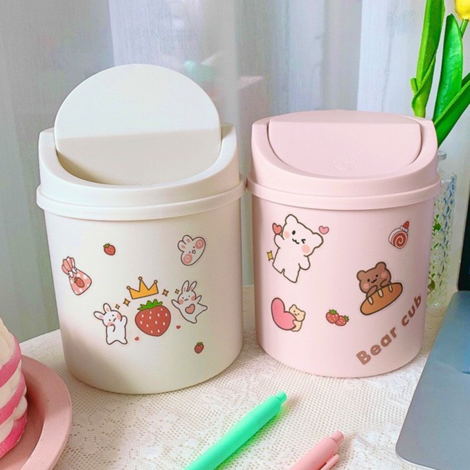 Thùng rác mini để bàn decor văn phòng Tặng kèm miếng dán sticker