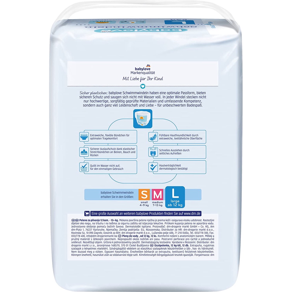 Bỉm bơi dán/quần Babylove Đức cho bé đủ size: M/L từ 7-20kg