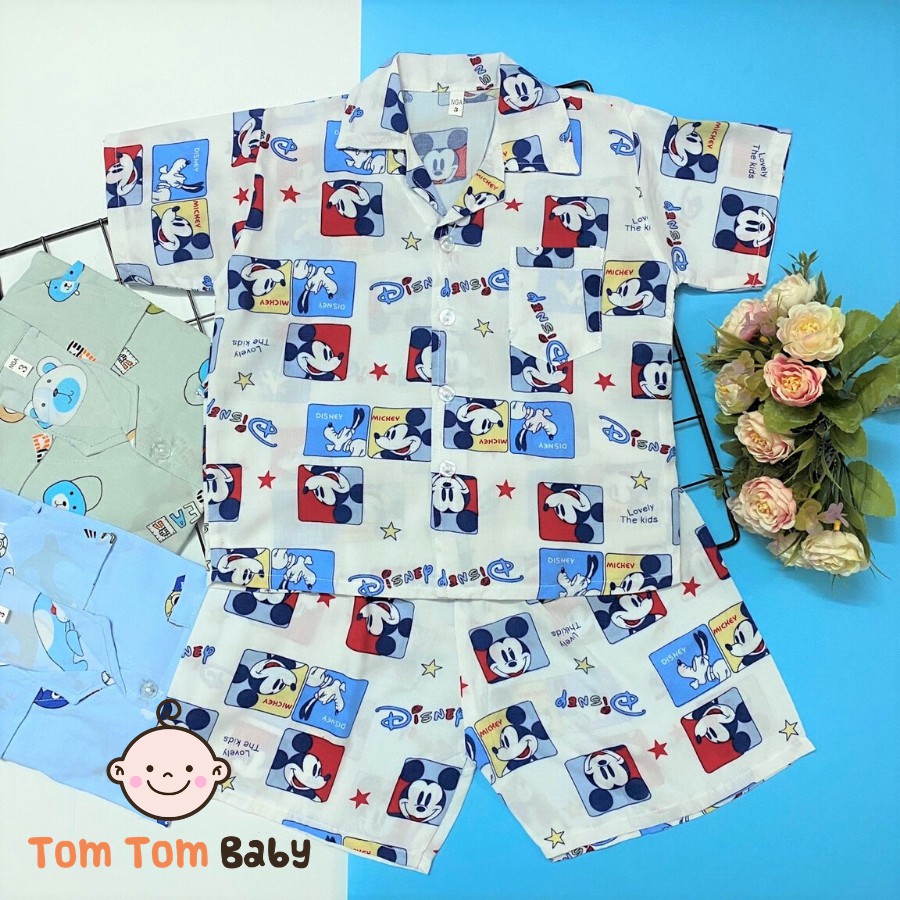 Bộ quần áo bé trai Pijama CỘC TAY chất vải tole, lanh 2 da loại 1 mềm, mịn, mát size 9-29 kg, hàng xưởng may Việt Nam