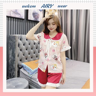 Đồ bộ pijama 100% lụa satin AIRY đồ ngủ nữ họa tiết tiểu thư cộc sang chảnh mã 21A05