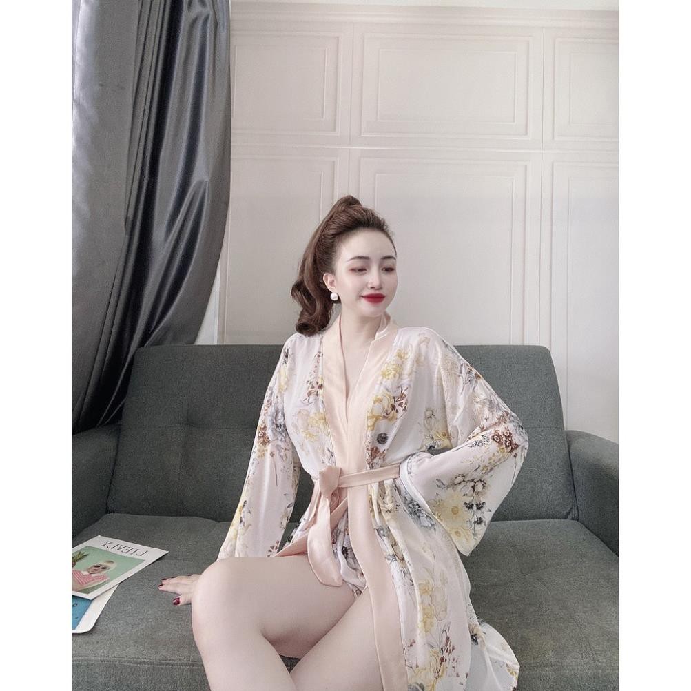 Áo Choàng Ngủ Voan Xuyên Thấu, Áo Choàng Ngủ Kimono Kèm Quần Gợi Cảm Quyến Rủ Cho Nữ. | BigBuy360 - bigbuy360.vn