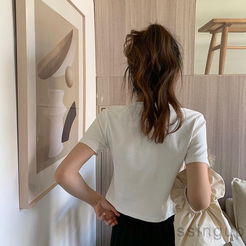 Áo Thun Tay Ngắn Cổ Tròn Màu Sắc Đơn Giản Dành Cho Nữ