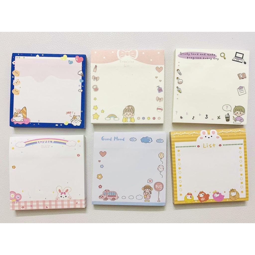 Set 80 Tờ Sticky Note in Hình Dễ Thương - Giấy Note Ghi Chú có Keo Dán